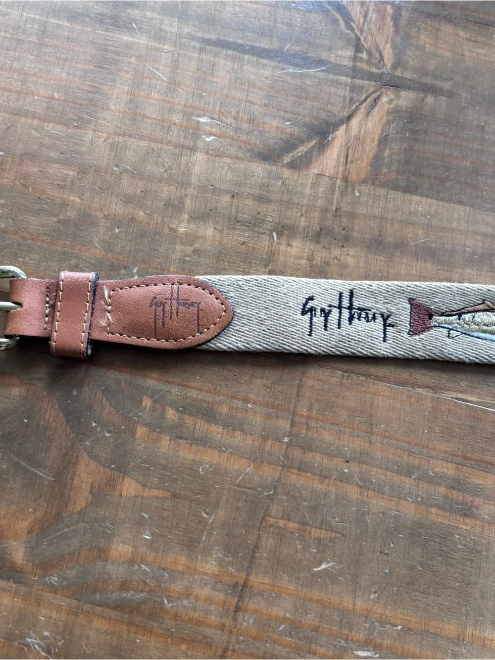 VTG Guy Harvey Embroidered Canvas/Leather Fish Belt-Men's Size 32-Fishing